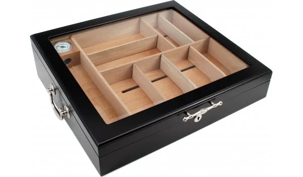 Fekete Humidor üvegfedéllel