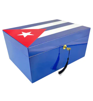 Szivar humidor kék kubai zászlóval 100 szivarhoz