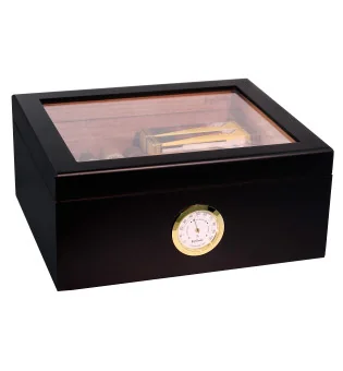 BigSmoke Humidor Medium fekete fekete, üvegtetővel