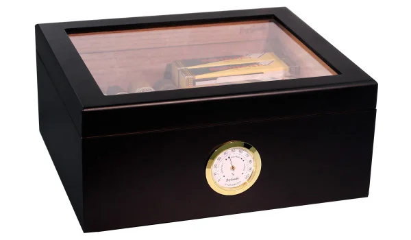 BigSmoke Humidor Medium fekete fekete, üvegtetővel