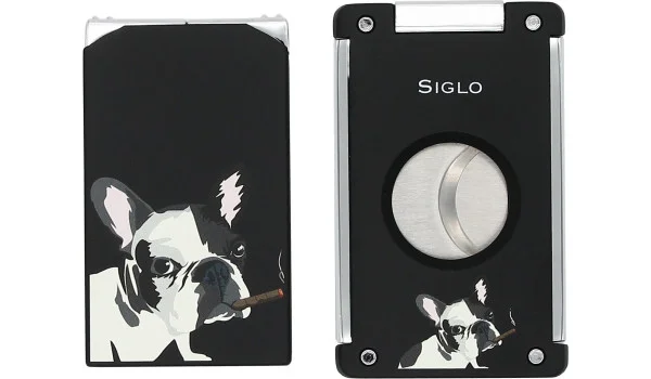 Siglo Dog fekete öngyújtó- és szivarvágókészlet